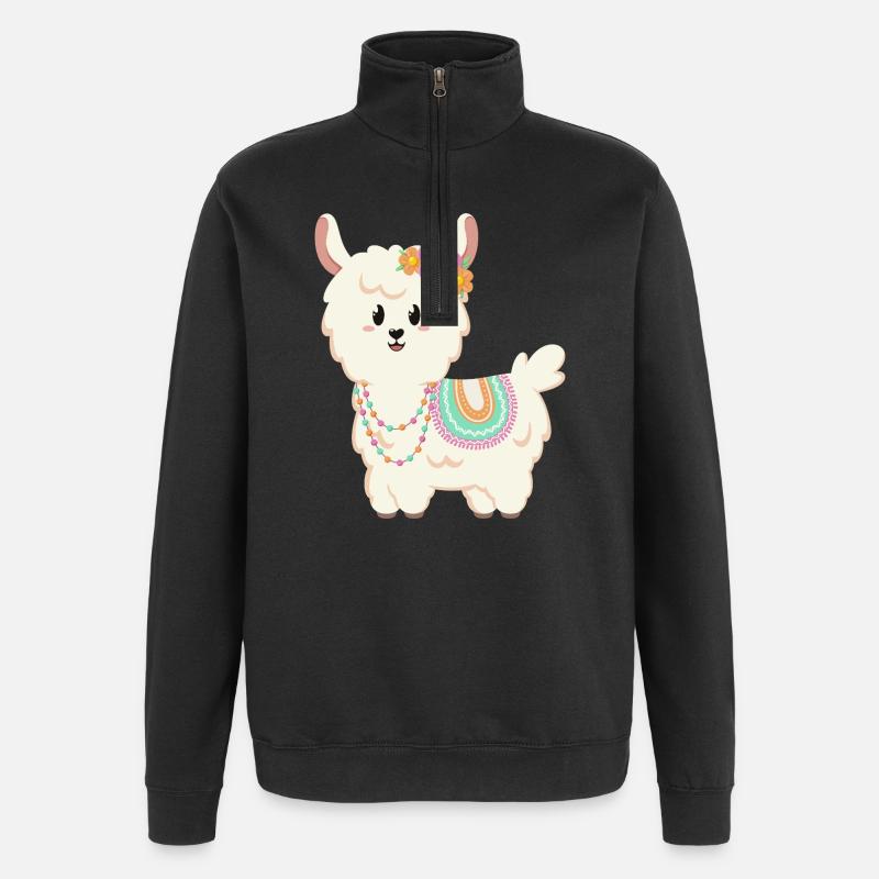 Summer, sun, llama with flowers - Quarter-Zip Sweatshirt - black
