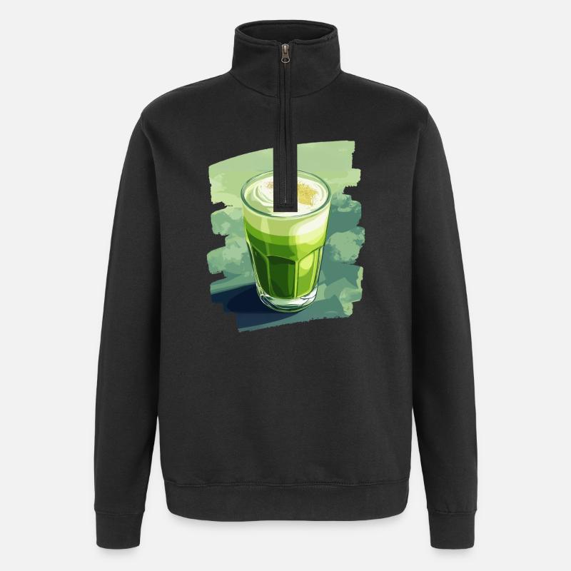 Matcha Latte Lover Thé vert - Sweat à zip 1/4 - noir