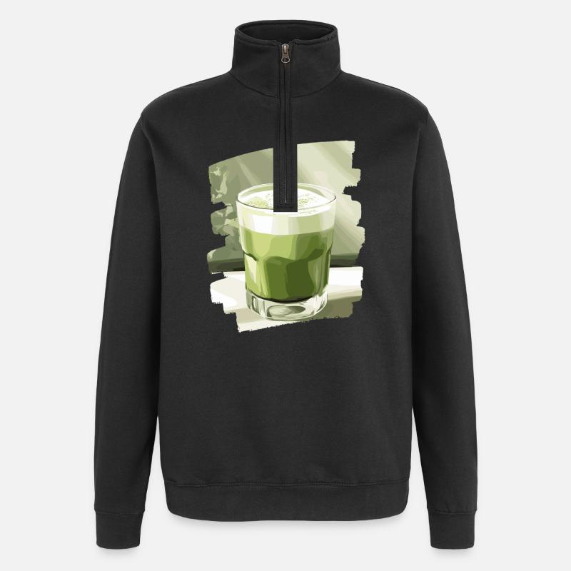 Matcha Latte Lover Thé vert - Sweat à zip 1/4 - noir