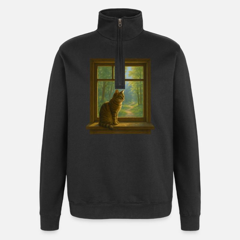 Cat at the window - Quarter-Zip Sweatshirt - black