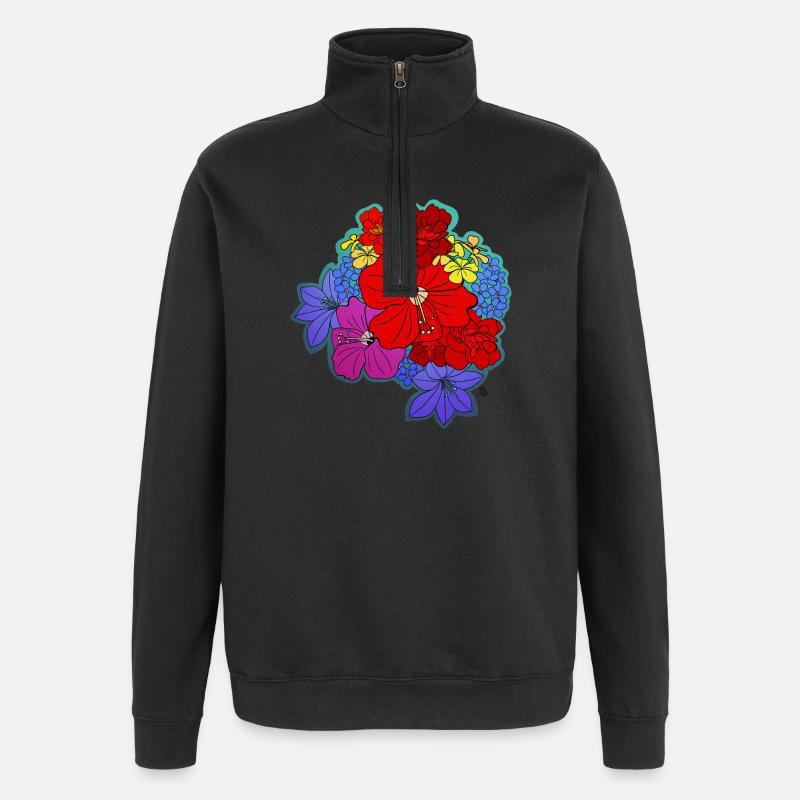 Blütenmeer farbig - Quarter-Zip-Sweatshirt - Schwarz