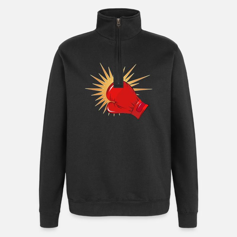Roter Boxhandschuh mit Schlag-Effekt - Quarter-Zip-Sweatshirt - Schwarz