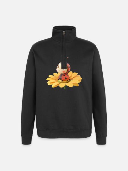 Cute ladybug on a flower - Quarter-Zip Sweatshirt - black