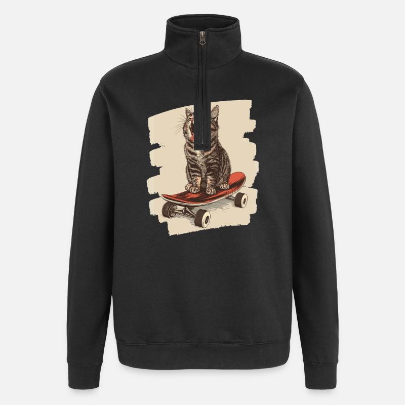 Skateboard Katze - Quarter-Zip-Sweatshirt - Schwarz
