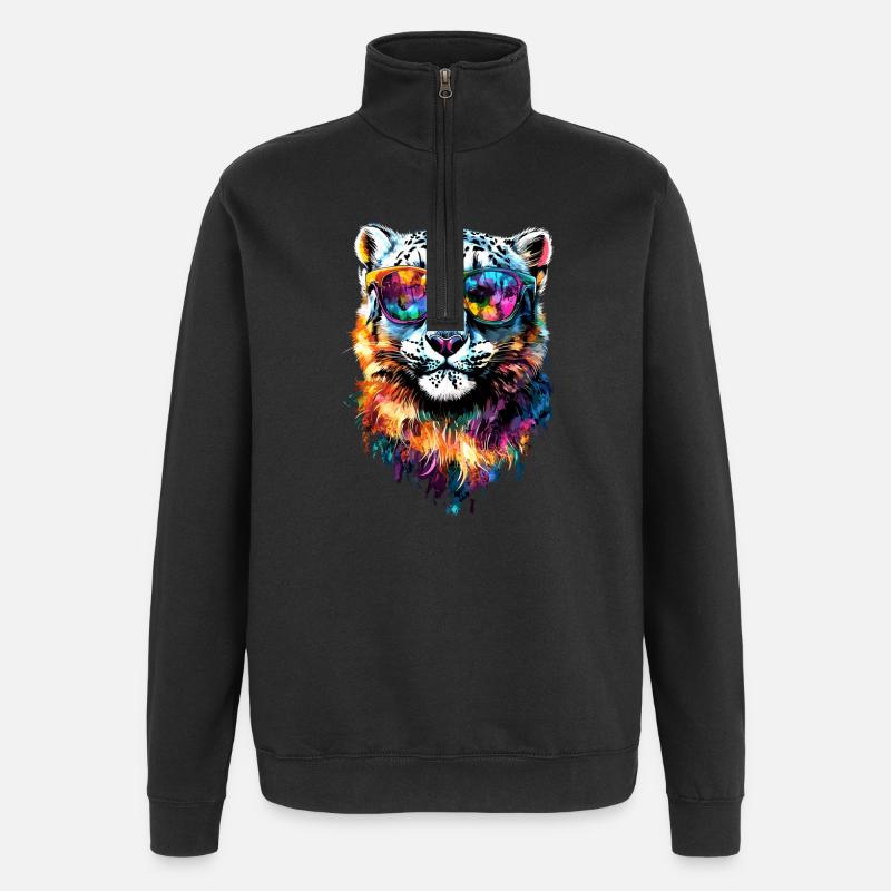 Schneeleopard Panther Raubkatze Großkatze Leopard - Quarter-Zip-Sweatshirt - Schwarz