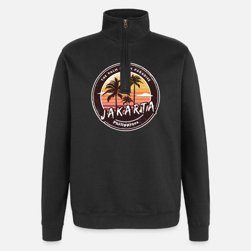 Jakarta Philippines Beach Palm Trees Design - Quarter-Zip Sweatshirt - black