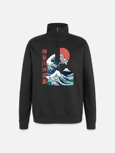 The big wave off Kanagawa - Quarter-Zip Sweatshirt - black