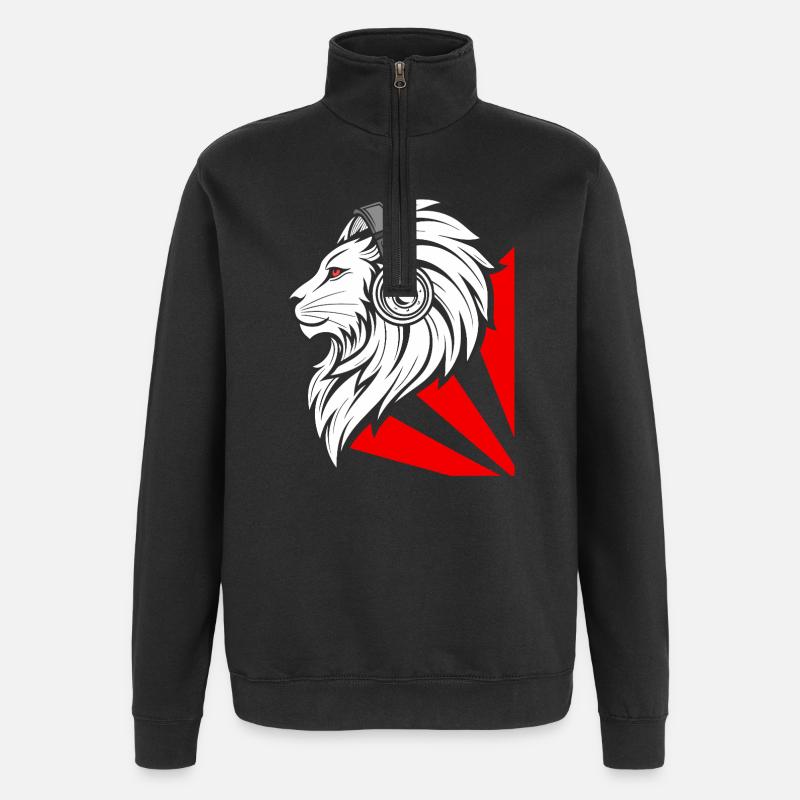 Stylischer Löwe mit Kopfhörern - Quarter-Zip-Sweatshirt - Schwarz
