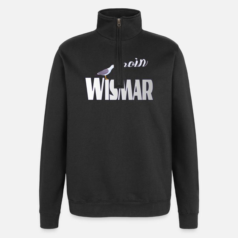 Wismar Möwe & Moin Ostsee - Quarter-Zip-Sweatshirt - Schwarz