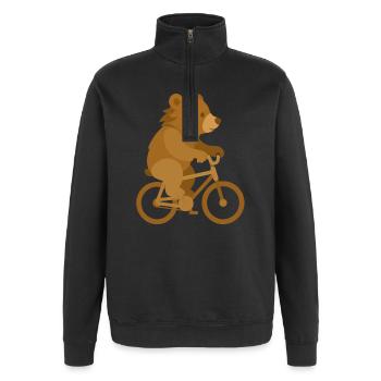 Fröhlicher Bär auf Fahrrad –Verspieltes Tierdesign - Quarter-Zip-Sweatshirt - Schwarz - Vorne - AI Model Female 172 light (172cm) & AI Model Male 178 dark (178cm)