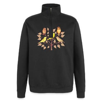 Arbre aux oiseaux colorés et variés - Sweat à zip 1/4 - noir - Devant - AI Model Female 172 light (172cm) & AI Model Male 178 dark (178cm)