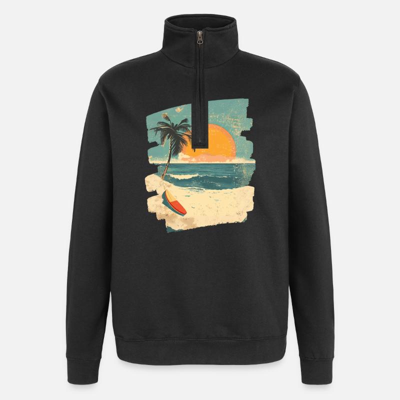 Beach Palm Trees Sunset Summer - Quarter-Zip Sweatshirt - black