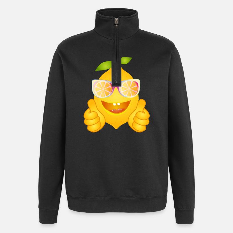 Coole Zitrone mit Sonnenbrille – Comicfrucht - Quarter-Zip-Sweatshirt - Schwarz