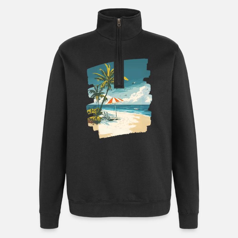 Beach Palm Trees Sun Summer - Quarter-Zip Sweatshirt - black