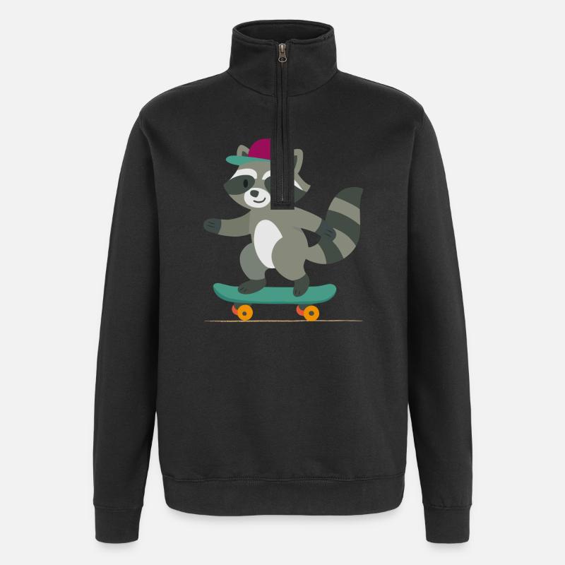 Skateboard-Waschbär mit Basecap - Quarter-Zip-Sweatshirt - Schwarz
