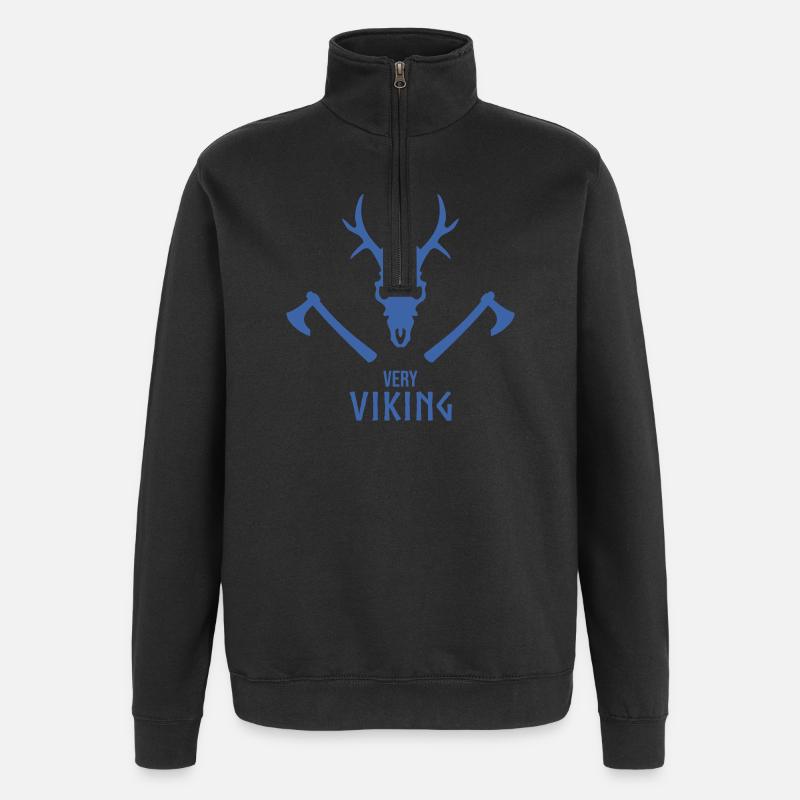 Wikinger Totenschädel Emblem mit Äxten - Quarter-Zip-Sweatshirt - Schwarz