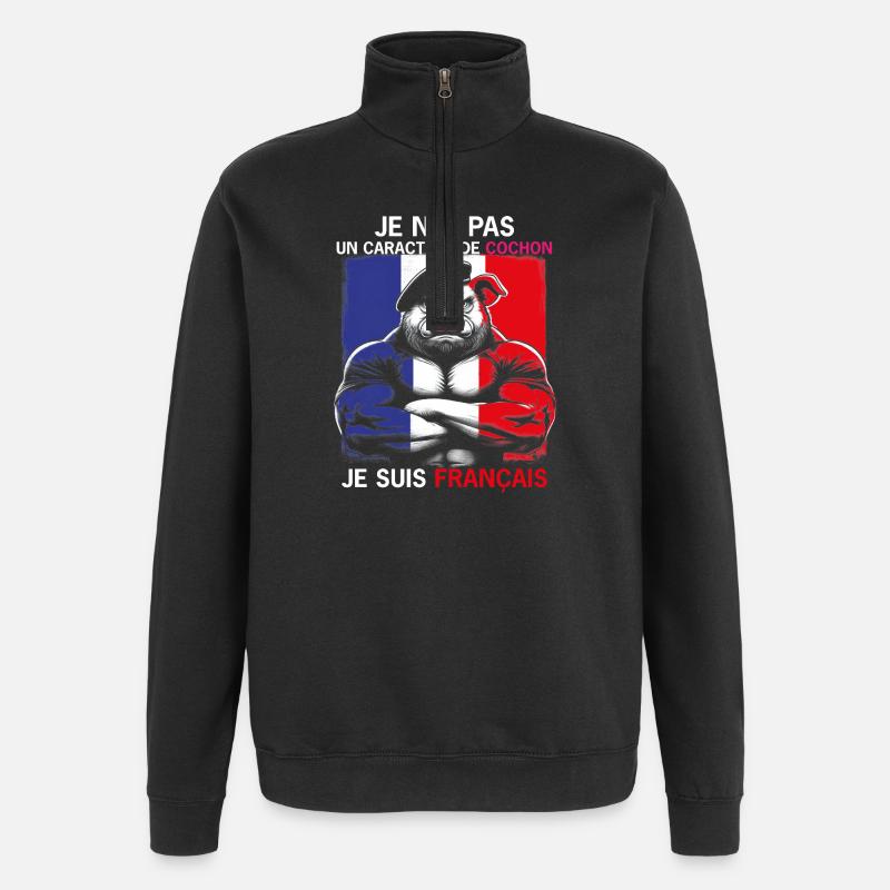 TETE DE COCHON - Sweat à zip 1/4 - noir