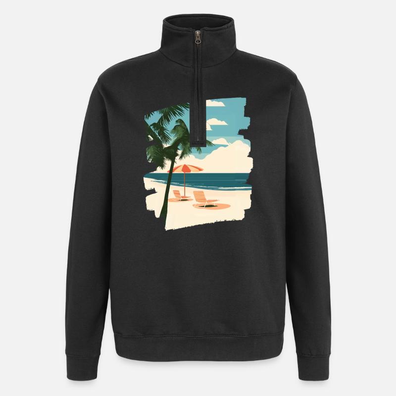 Plage Palmiers Soleil Été - Sweat à zip 1/4 - noir