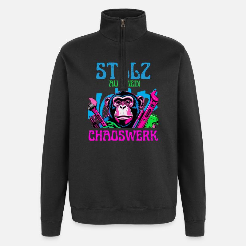 Fière de mon chaos – DIY Monkey - Sweat à zip 1/4 - noir