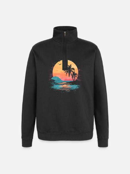 Palm Tree Sunset Summer Sun - Quarter-Zip Sweatshirt - black
