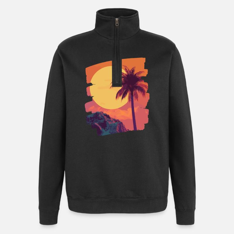 Beach Palm Trees Sunset Summer - Quarter-Zip Sweatshirt - black