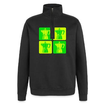 Retro Espressokocher Pop Art - Quarter-Zip-Sweatshirt - Schwarz - Vorne - AI Model Female 172 light (172cm) & AI Model Male 178 dark (178cm)