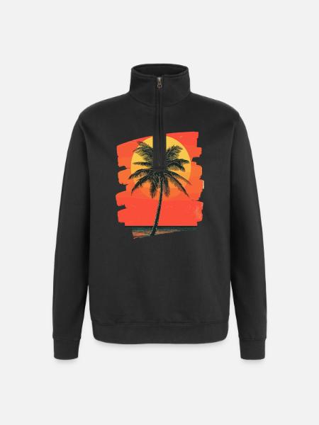 Palm Tree Sunset Summer Sun - Quarter-Zip Sweatshirt - black