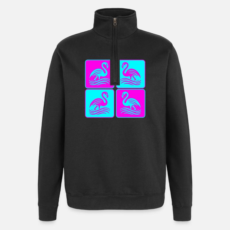 Flamingo Wellen Pop Art - Quarter-Zip-Sweatshirt - Schwarz