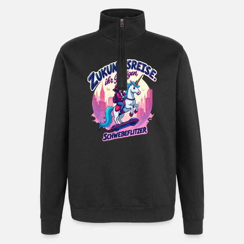 Zukunftritt mit Einhorn - Quarter-Zip-Sweatshirt - Schwarz