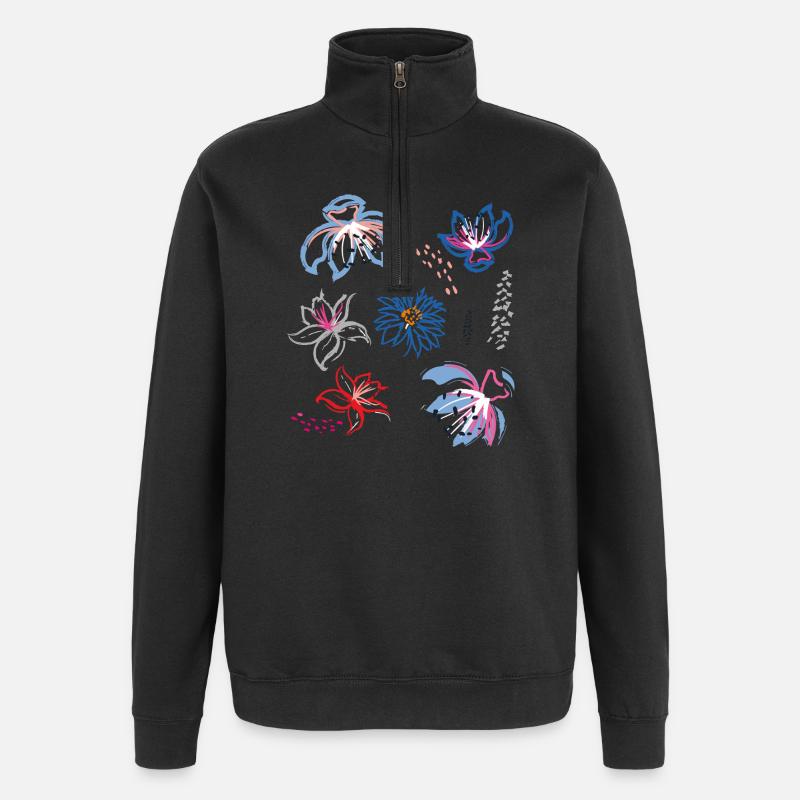 Blumenornament - Quarter-Zip-Sweatshirt - Schwarz