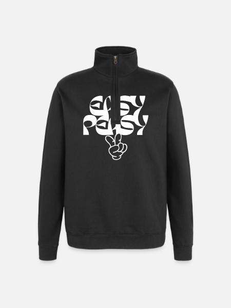 Peaceful Hand Gesture with Artistic Typography - Quarter-Zip Sweatshirt - black