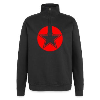 Transparenter Stern mit roter Umrandung - Quarter-Zip-Sweatshirt - Schwarz - Vorne - AI Model Female 172 light (172cm) & AI Model Male 178 dark (178cm)