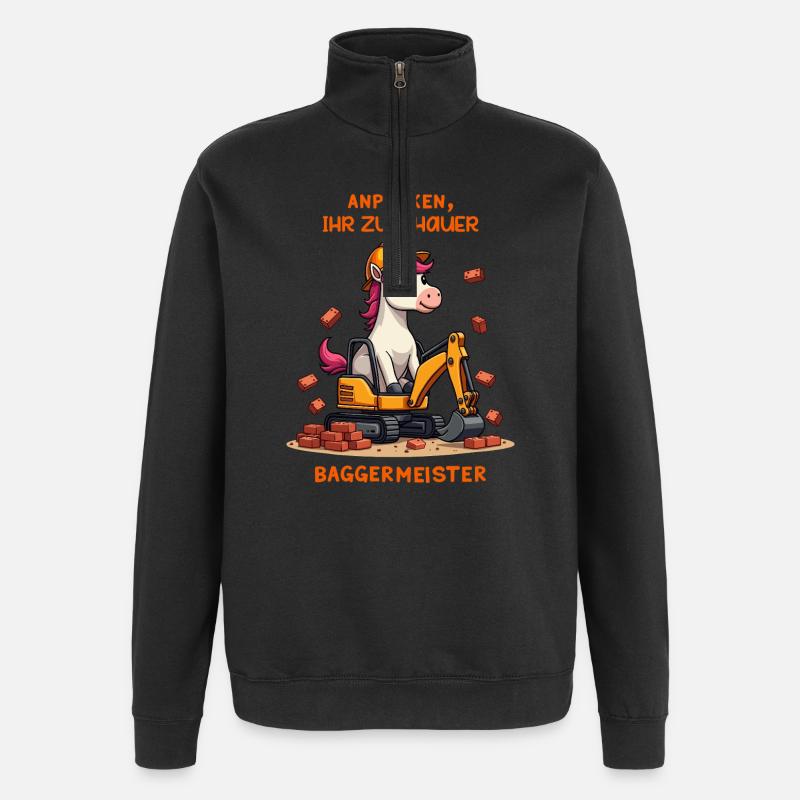 Einhorn Baggermeister - Quarter-Zip-Sweatshirt - Schwarz