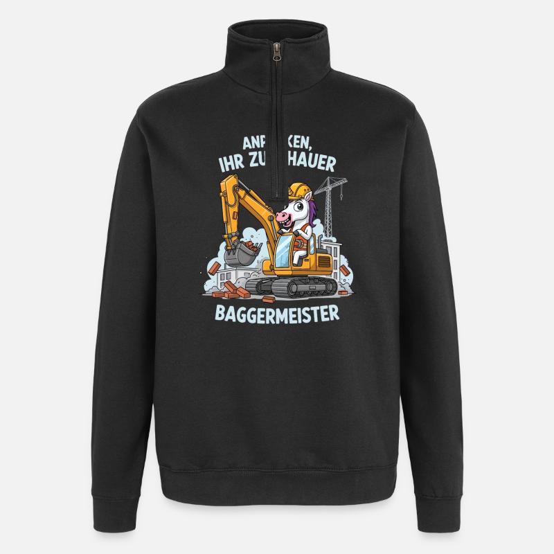 Einhorn Baggermeister - Quarter-Zip-Sweatshirt - Schwarz