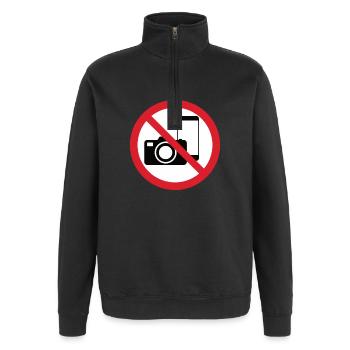 Symbol "Keine Fotos" - Quarter-Zip-Sweatshirt - Schwarz - Vorne - AI Model Female 172 light (172cm) & AI Model Male 178 dark (178cm)