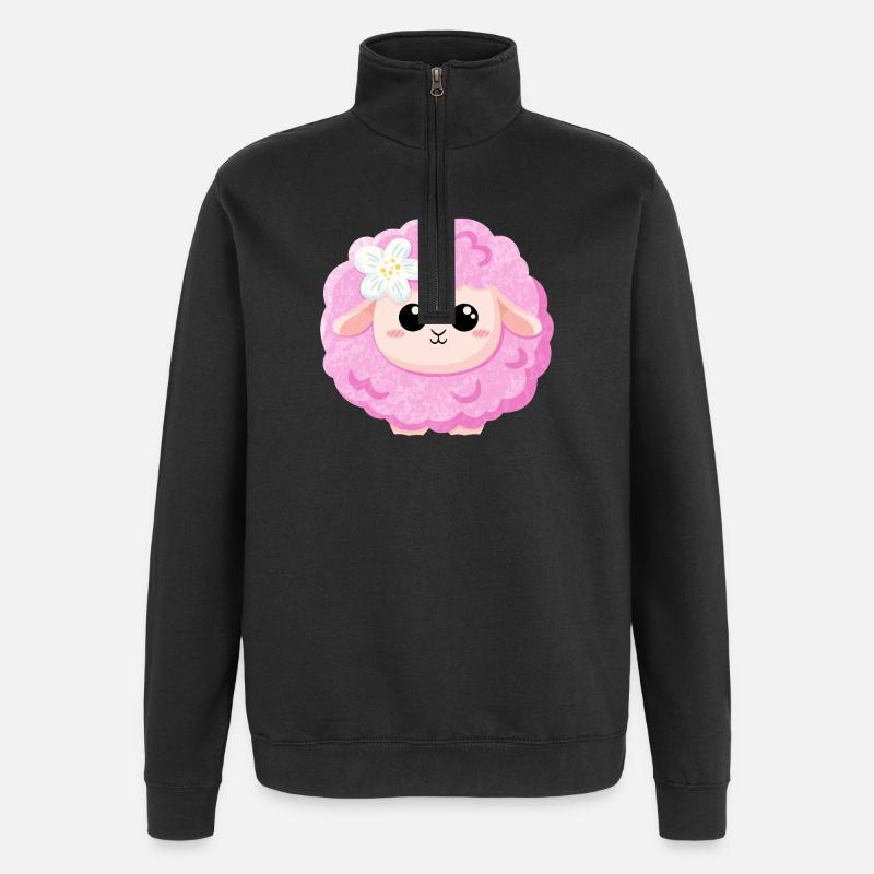 Mouton rose mignon - Sweat à zip 1/4 - noir