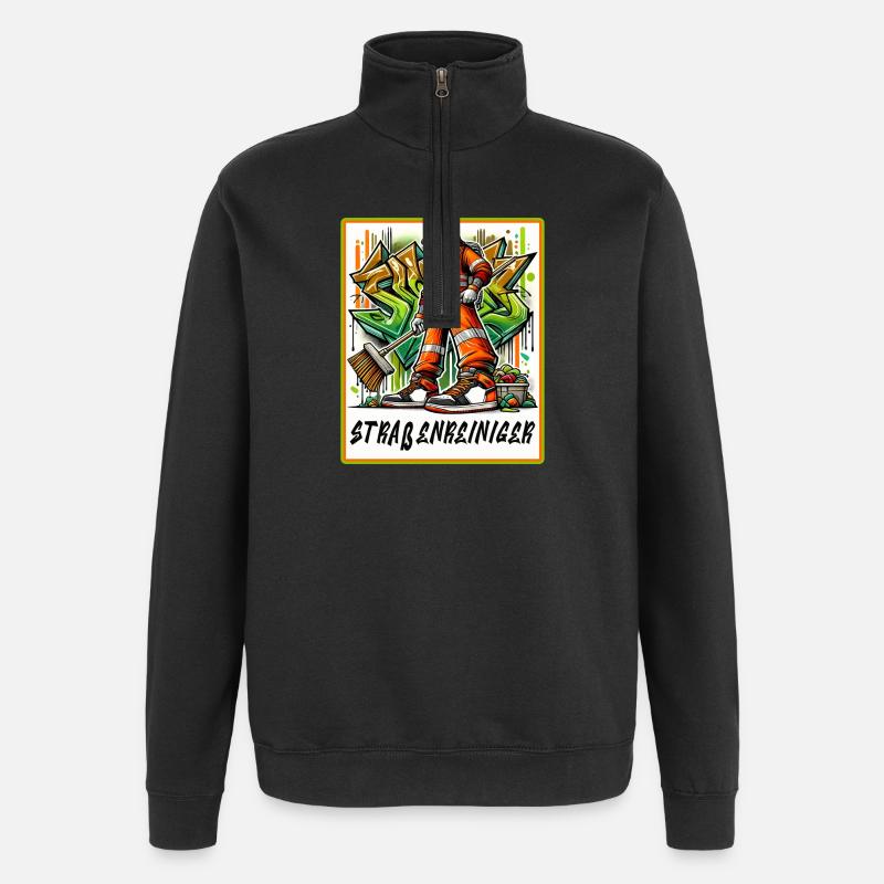Straßenreiniger im Graffiti-Style - Quarter-Zip-Sweatshirt - Schwarz