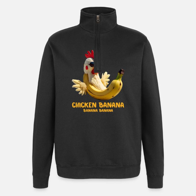 Sjov kyllingebanangave til Brainrot Meme-elskere - Sweatshirt med 1/4 lynlås - sort