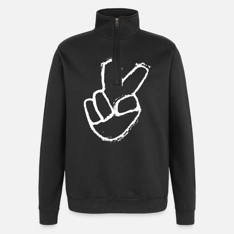 Victory-Zeichen - Peace und Frieden - Quarter-Zip-Sweatshirt - Schwarz