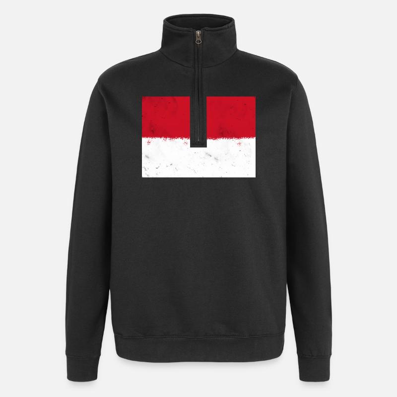 Drapeau de Monaco - Sweat à zip 1/4 - noir