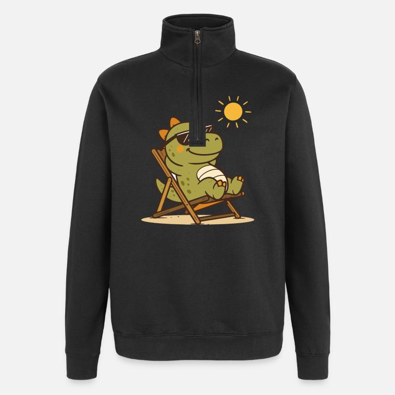 Chillender Dino mit Sonnenbrille - Quarter-Zip-Sweatshirt - Schwarz