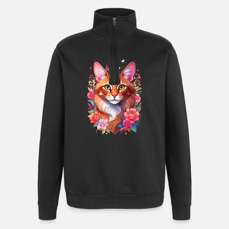 Somali Katze Portrait - Quarter-Zip-Sweatshirt - Schwarz