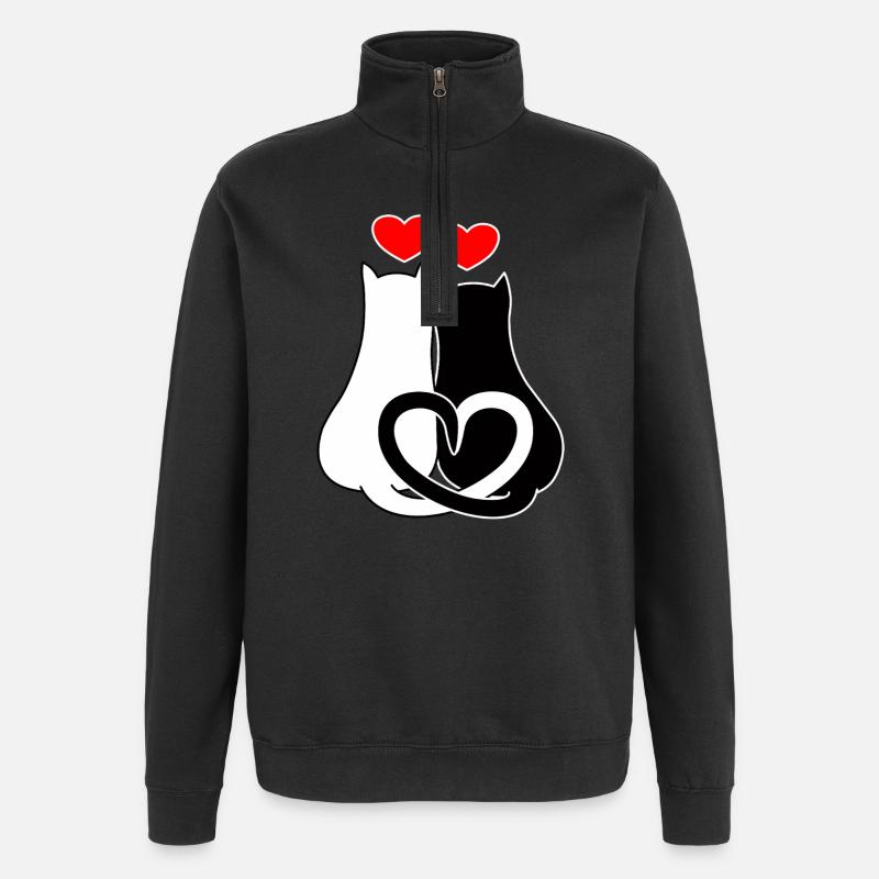 Verliebte Katzen mit Herzen - Quarter-Zip-Sweatshirt - Schwarz