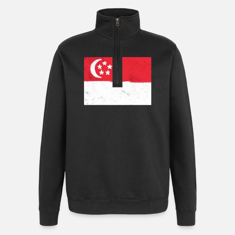 Flagge von Singapur - Quarter-Zip-Sweatshirt - Schwarz