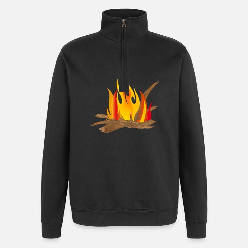 Campfire illustration with logs & flames - Quarter-Zip Sweatshirt - black