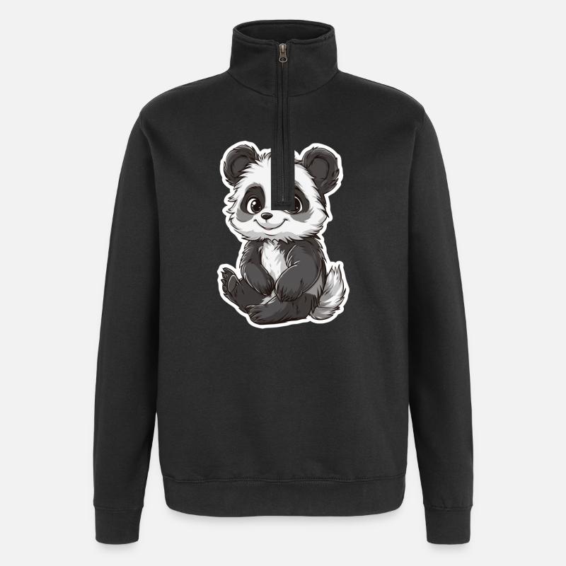Ours panda mignon - Sweat à zip 1/4 - noir