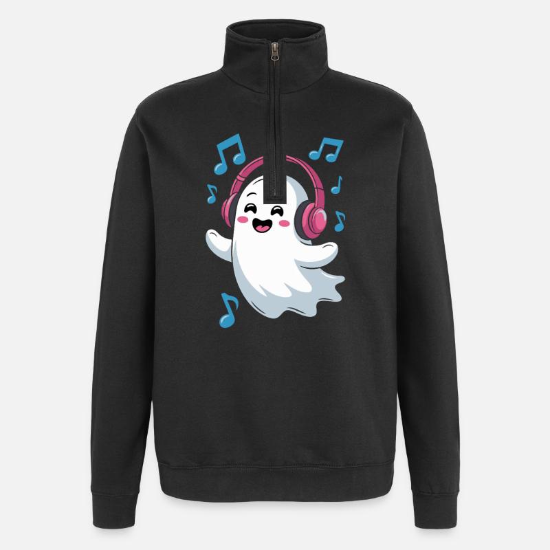 Fantôme mélomane avec casque - Sweat à zip 1/4 - noir