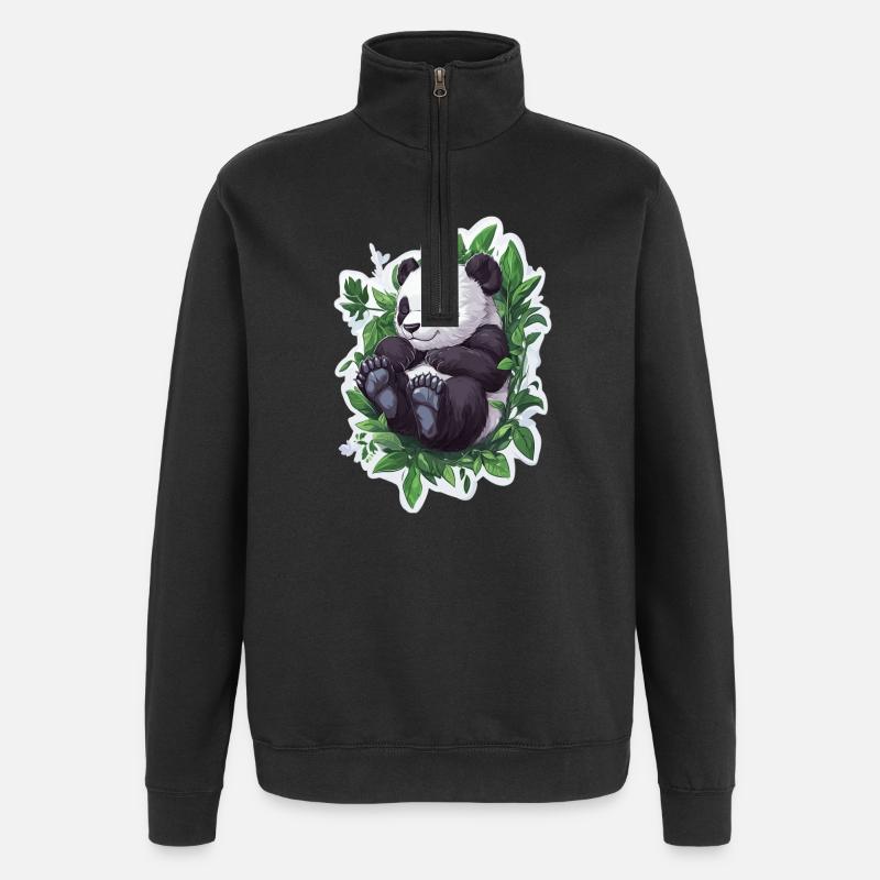 Ours panda mignon - Sweat à zip 1/4 - noir