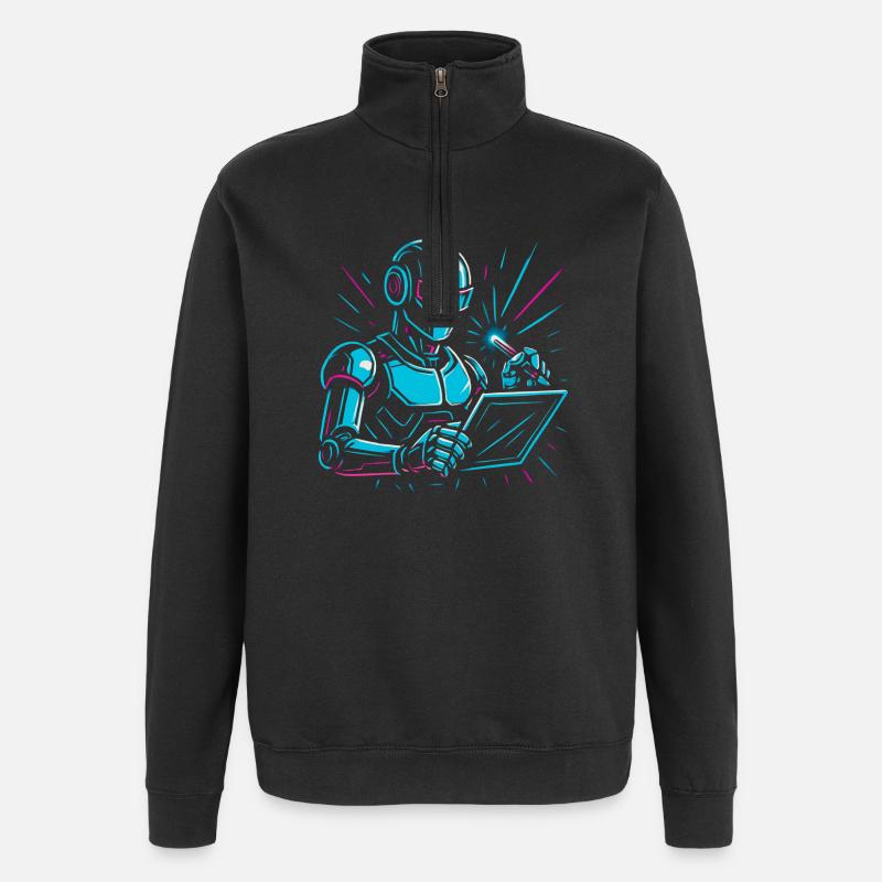 Roboter mit Laptop & Stift - Quarter-Zip-Sweatshirt - Schwarz