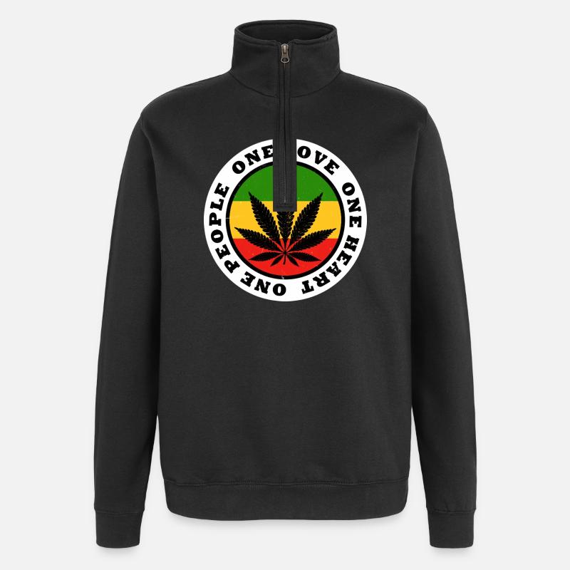 Frieden und Liebe Rasta Blatt Design - Quarter-Zip-Sweatshirt - Schwarz
